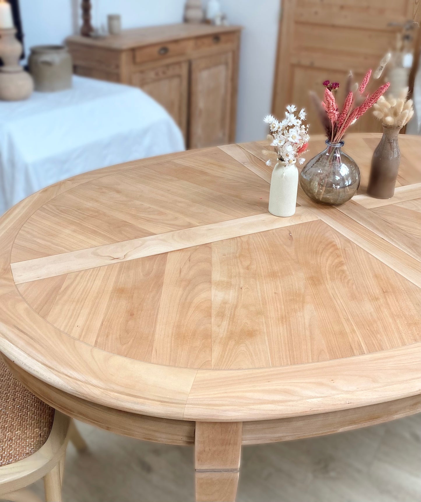 Table ancienne en merisier massif avec double rallonge