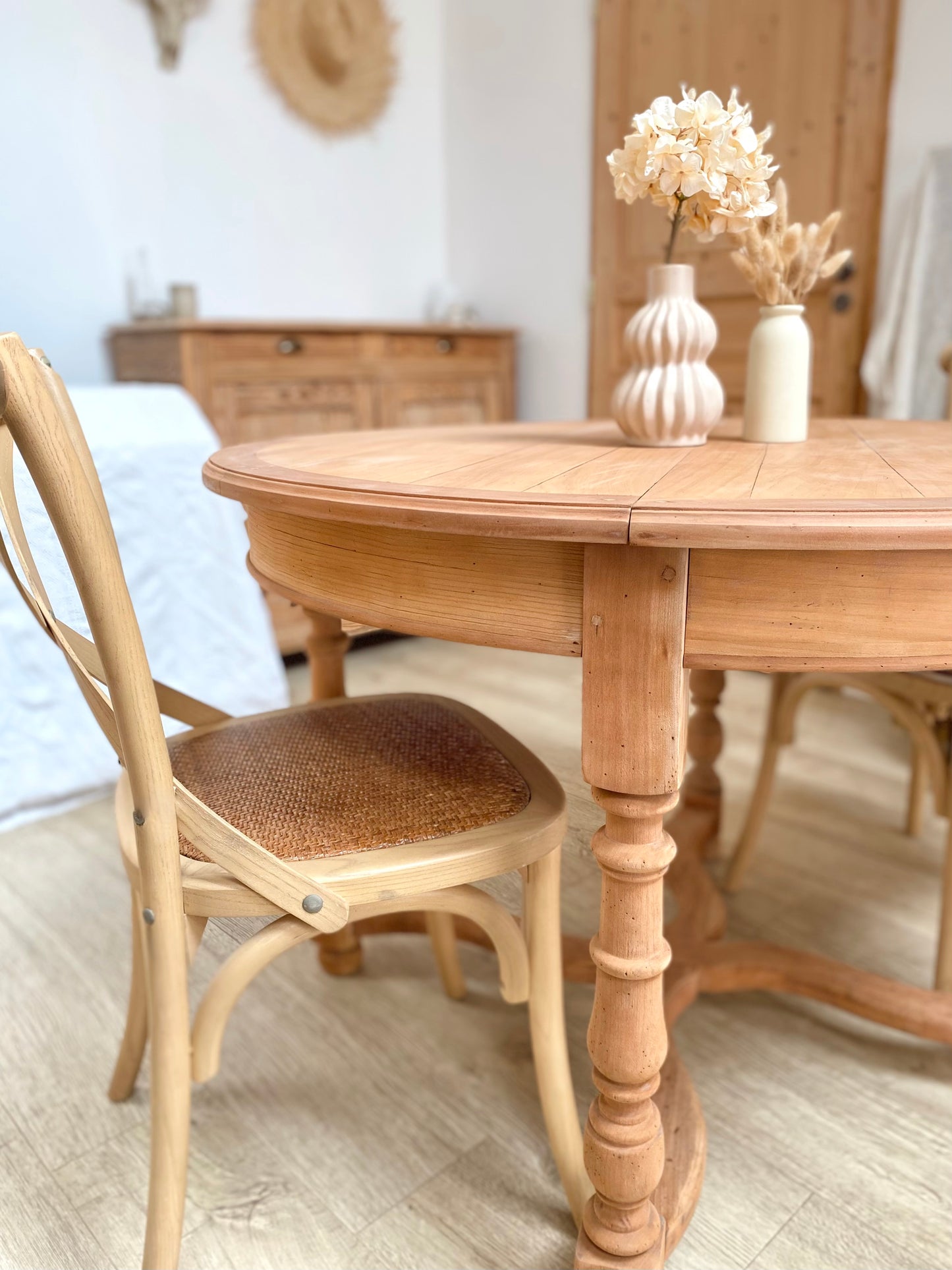 Table merisier avec double rallonges