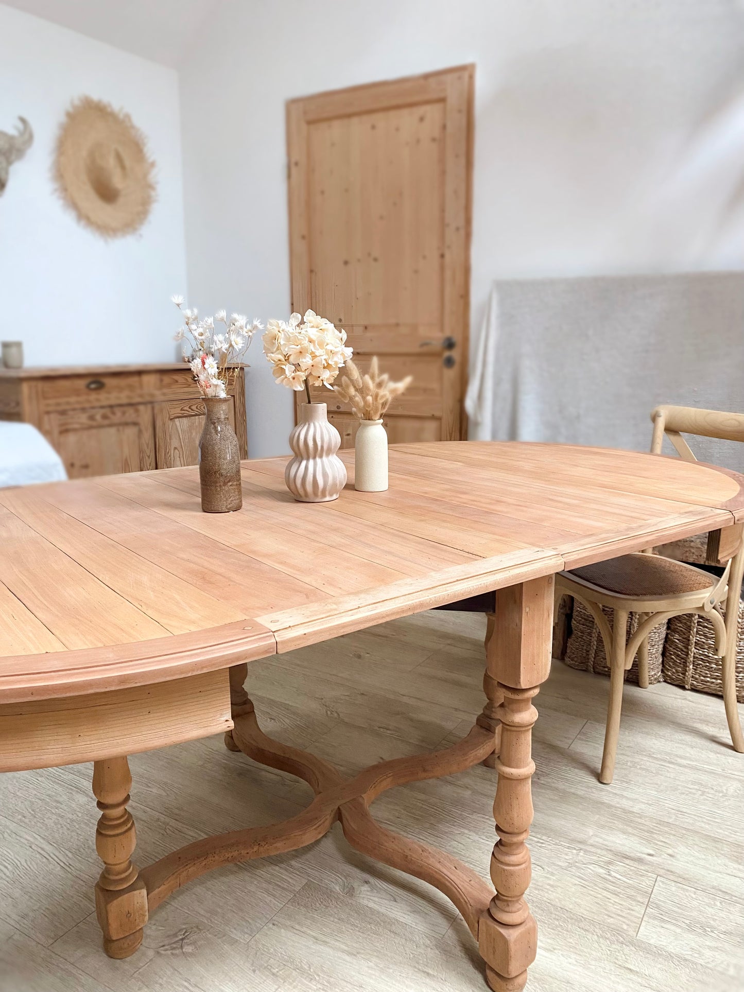 Table merisier avec double rallonges