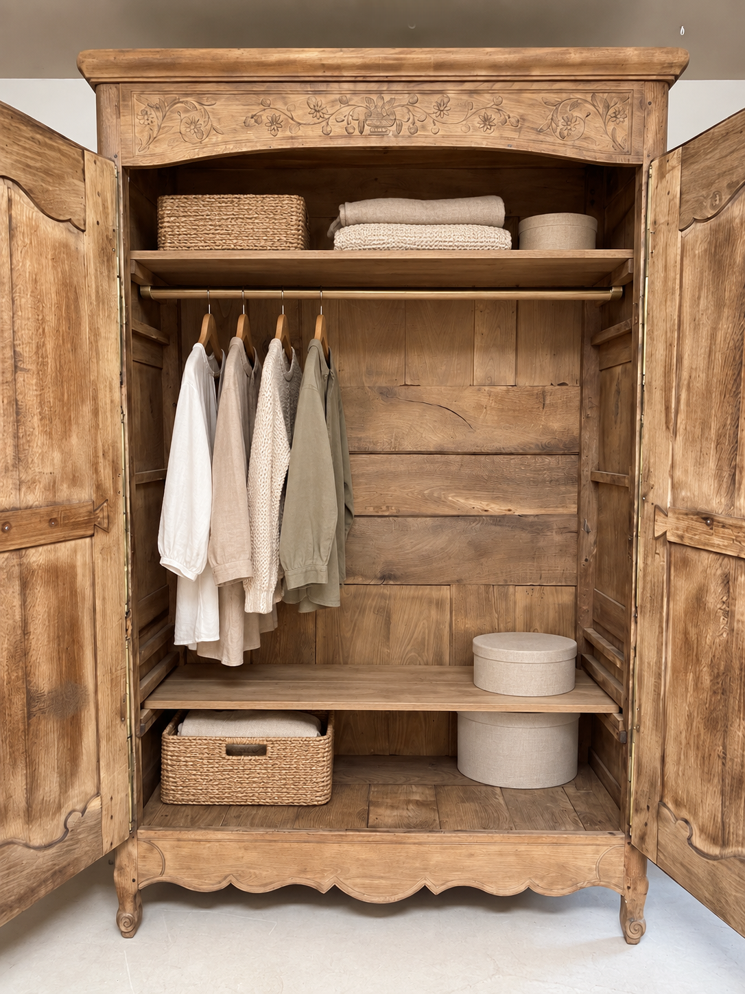 Armoire sculptée en chêne massif