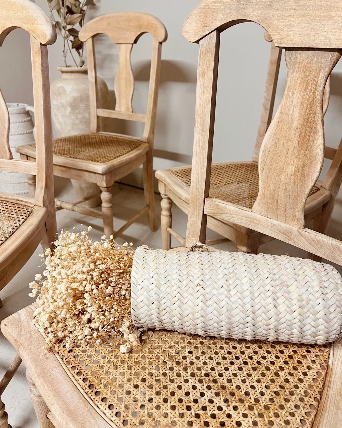 Lot de 4 chaises cannage et hêtre massif