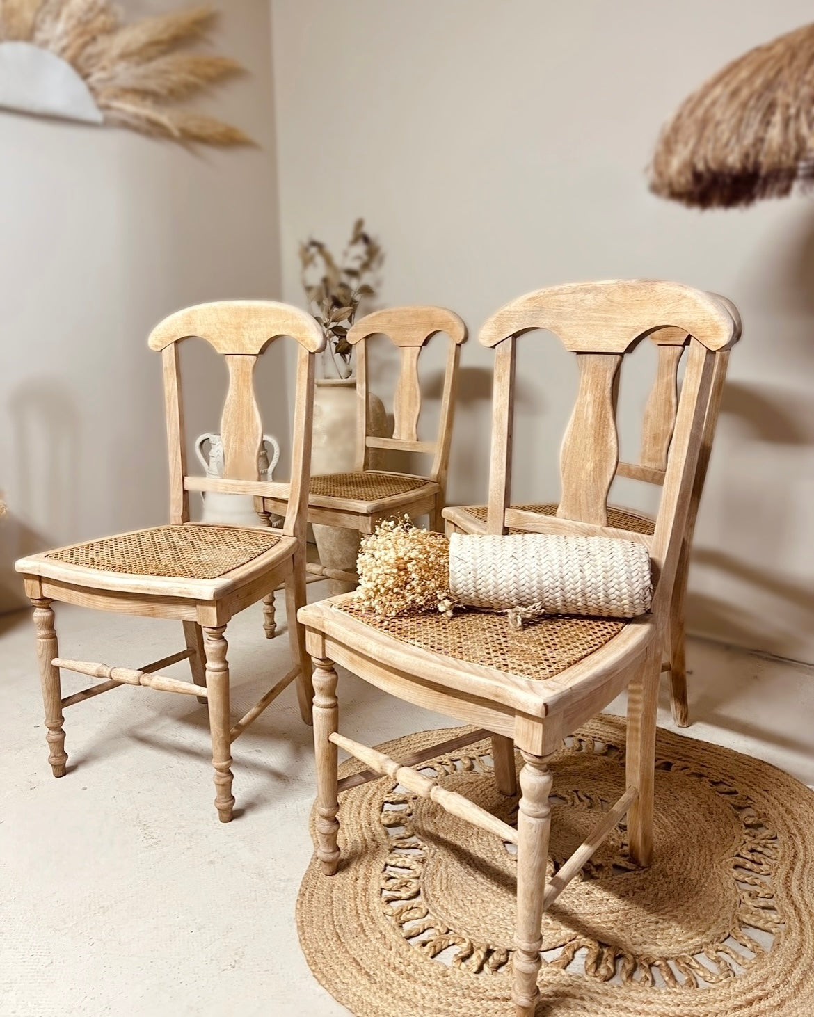 Lot de 4 chaises cannage et hêtre massif