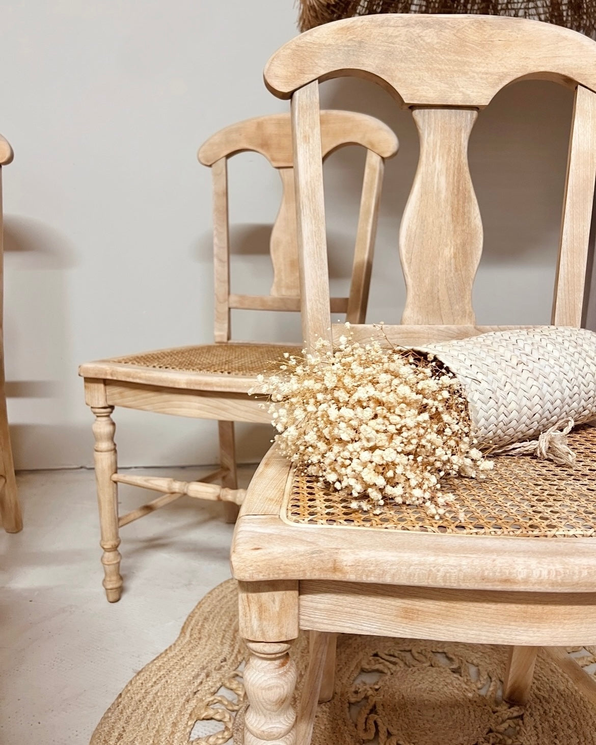 Lot de 4 chaises cannage et hêtre massif