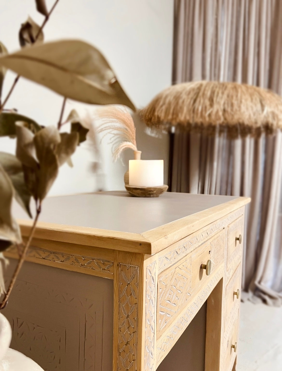 Bureau style balinais en bois massif