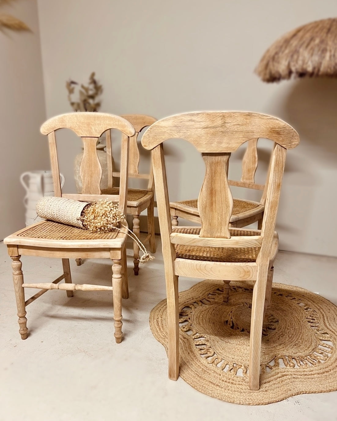 Lot de 4 chaises cannage et hêtre massif