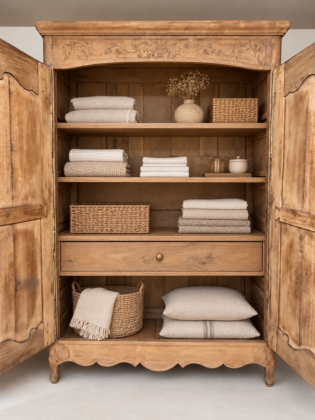 Armoire sculptée en chêne massif