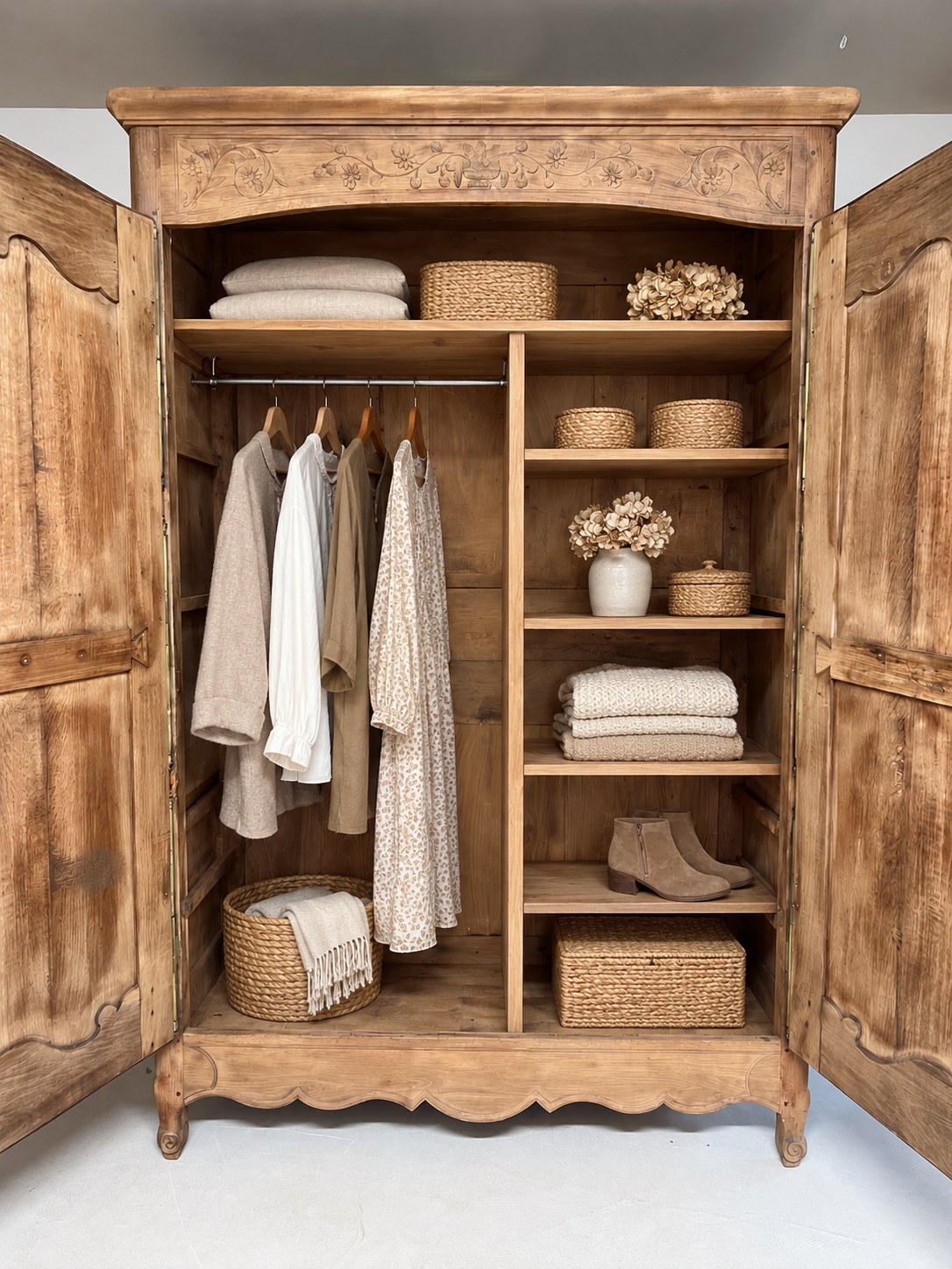 Armoire sculptée en chêne massif