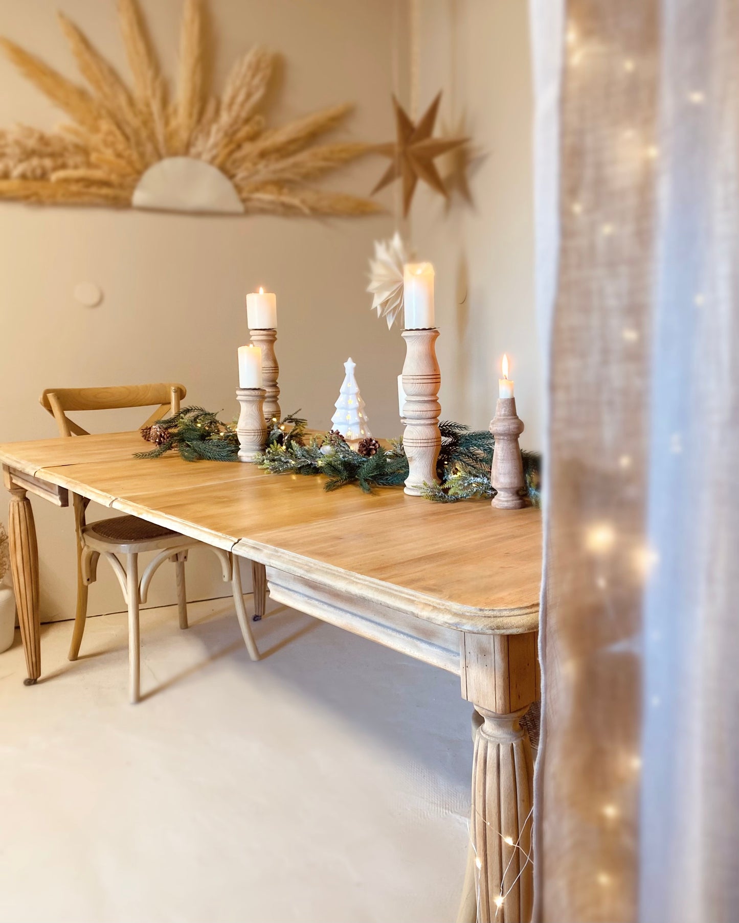 Table ancienne en hêtre massif avec double rallonges