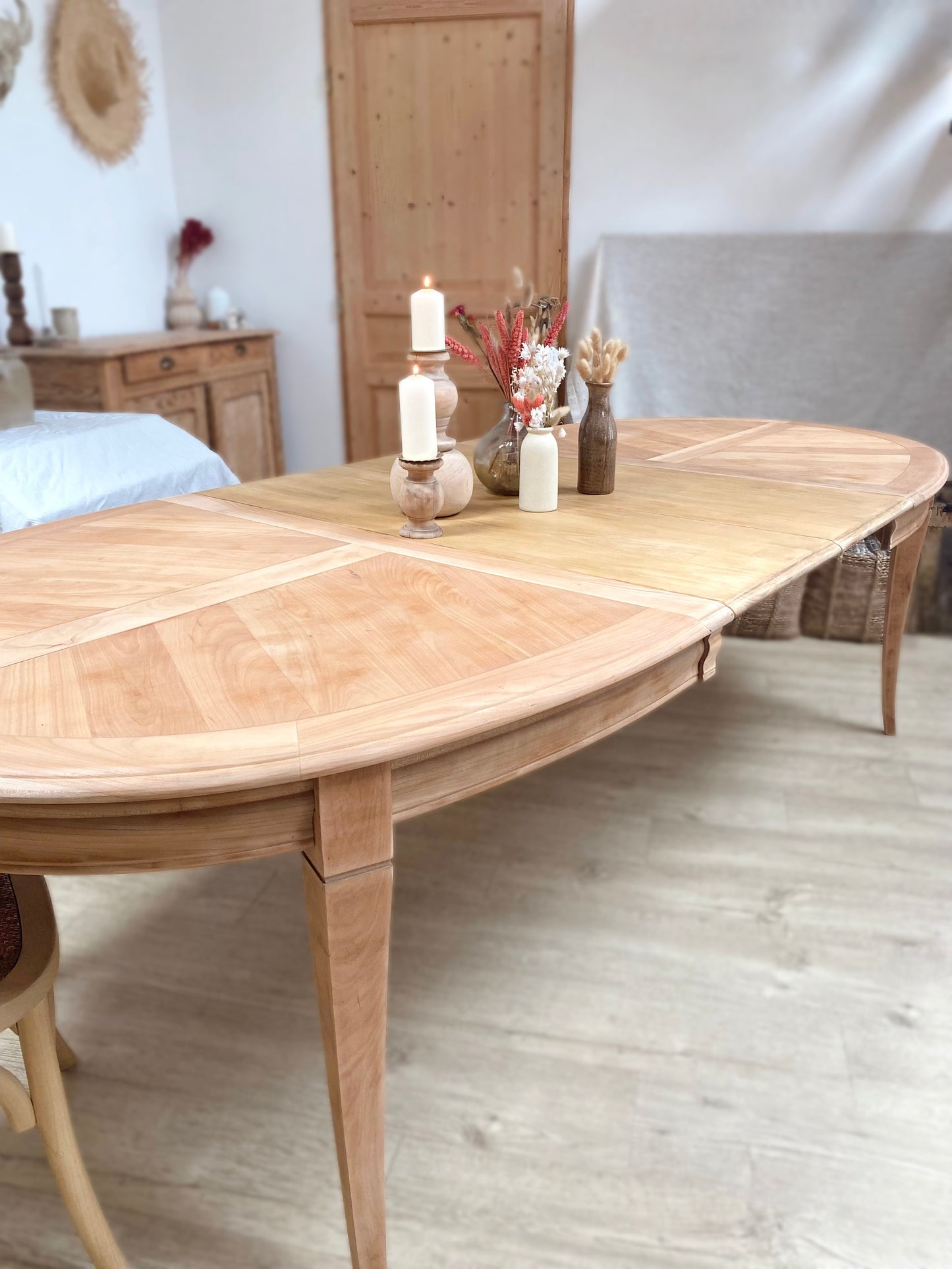 Table ancienne en merisier massif avec double rallonge
