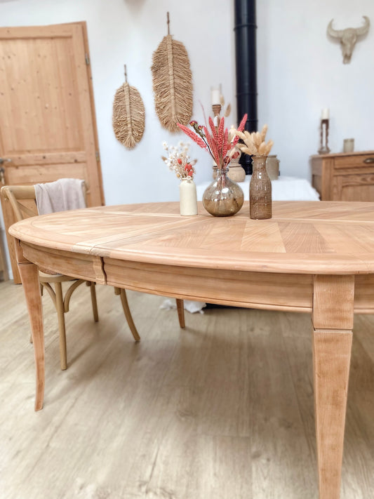 Table ancienne en merisier massif avec double rallonge