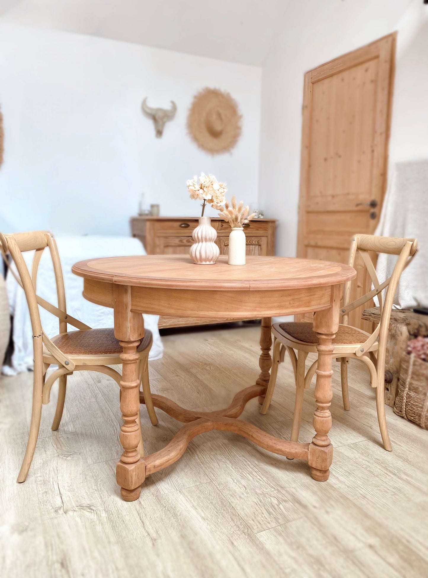 Table merisier avec double rallonges